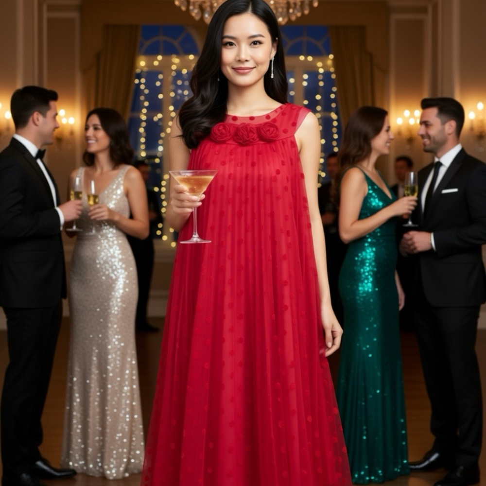 Elegant Red Party Dress Decoration